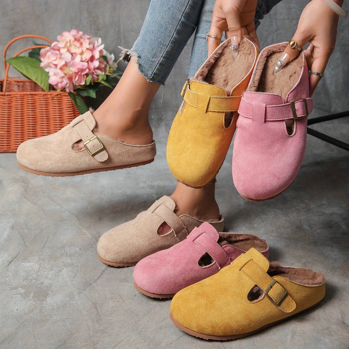 Women's Slip-On Shoes Fabric Wide Cushion Sole Beige Pink Caramel