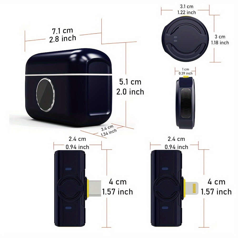 Wireless Clip-On Microphone with LED Display Noise Reduction USB-C for Video Recording Streaming