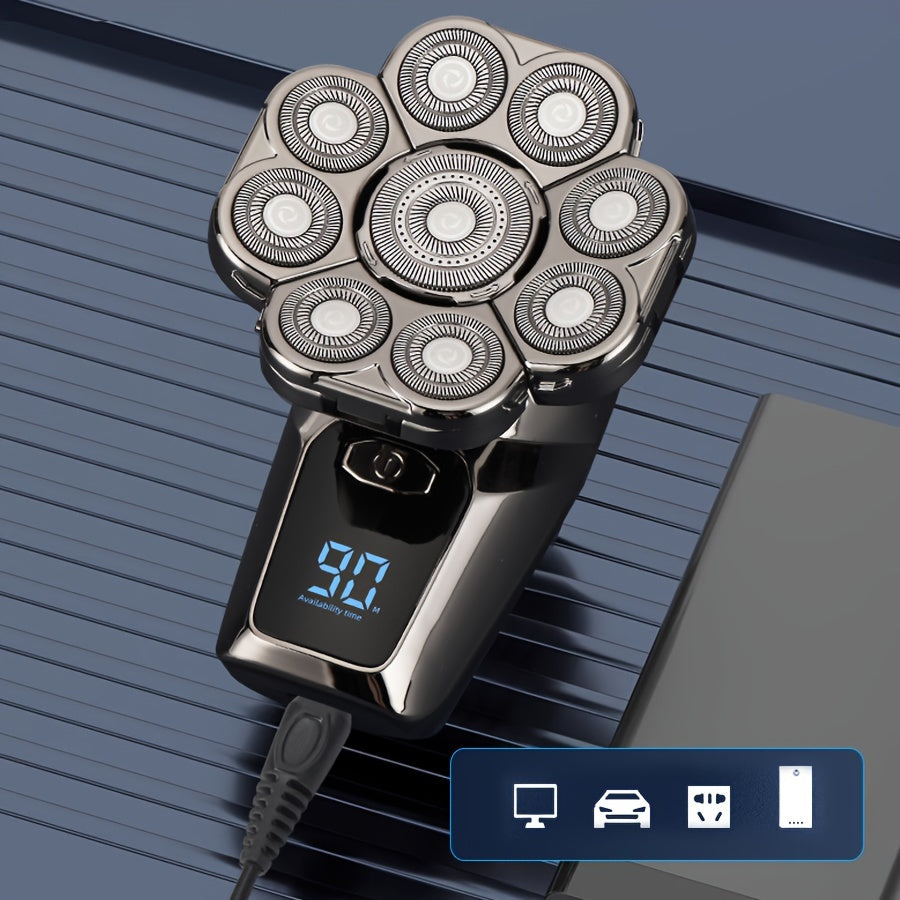 Мужской беспроводной электробритва с роторными лезвиями, триммером для носа и массажной щеткой