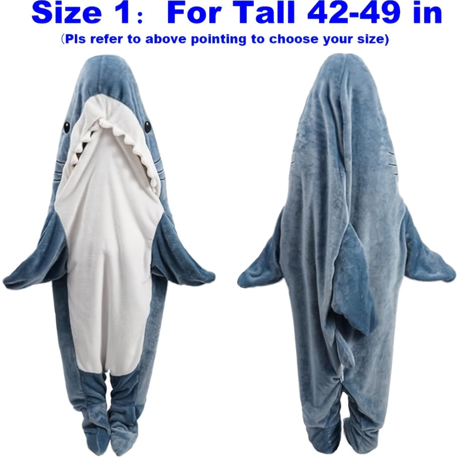 Kids Shark Hoodie Blanket Cozy Flannel Sleep Sack Blue