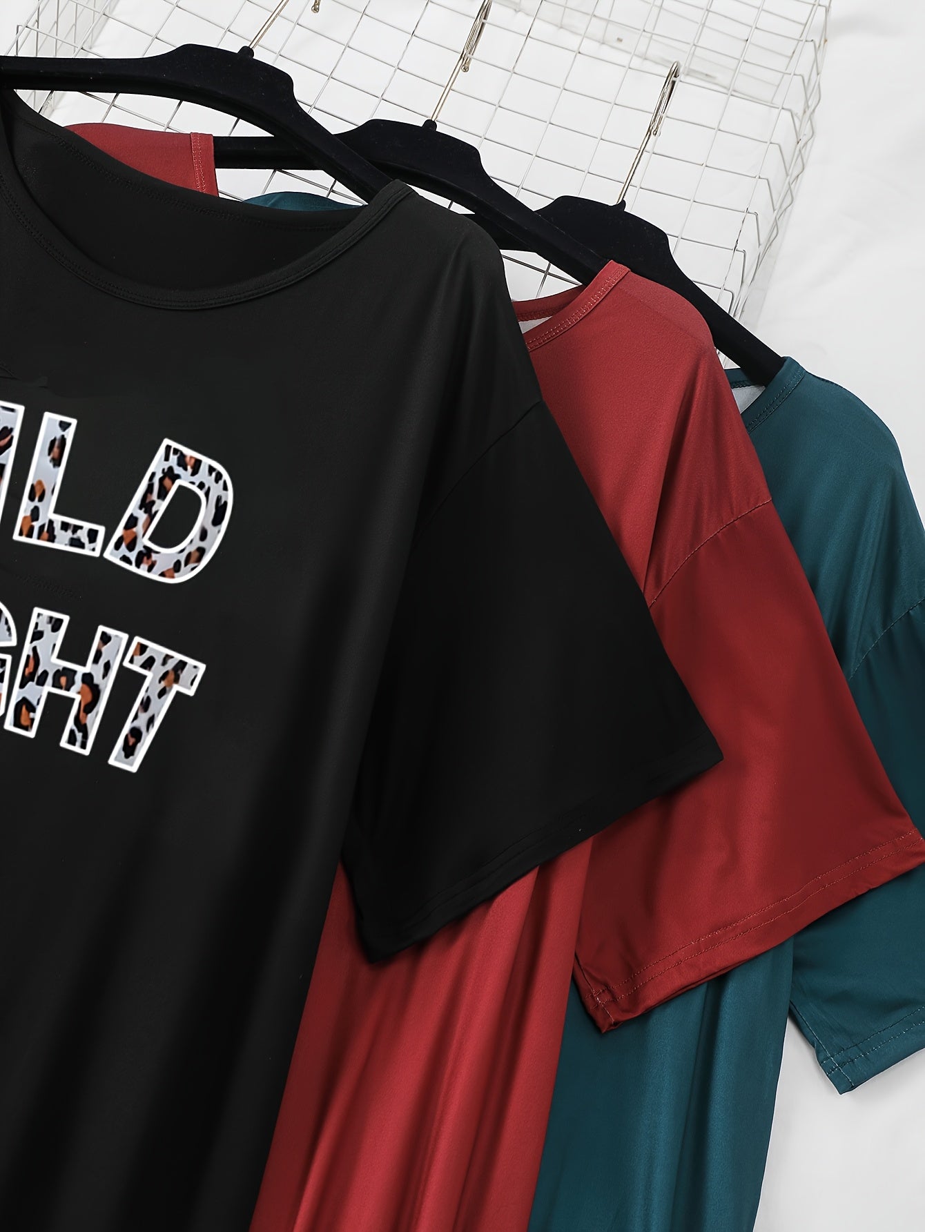 Women's 3pcs Letter Print Sleepwear Soft Stretch Short Sleeve Pajamas