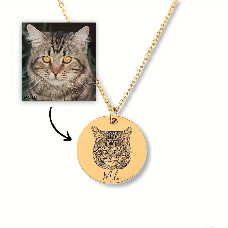 Personalized Stainless Steel Pet Jewelry Dog Cat Portrait Necklace