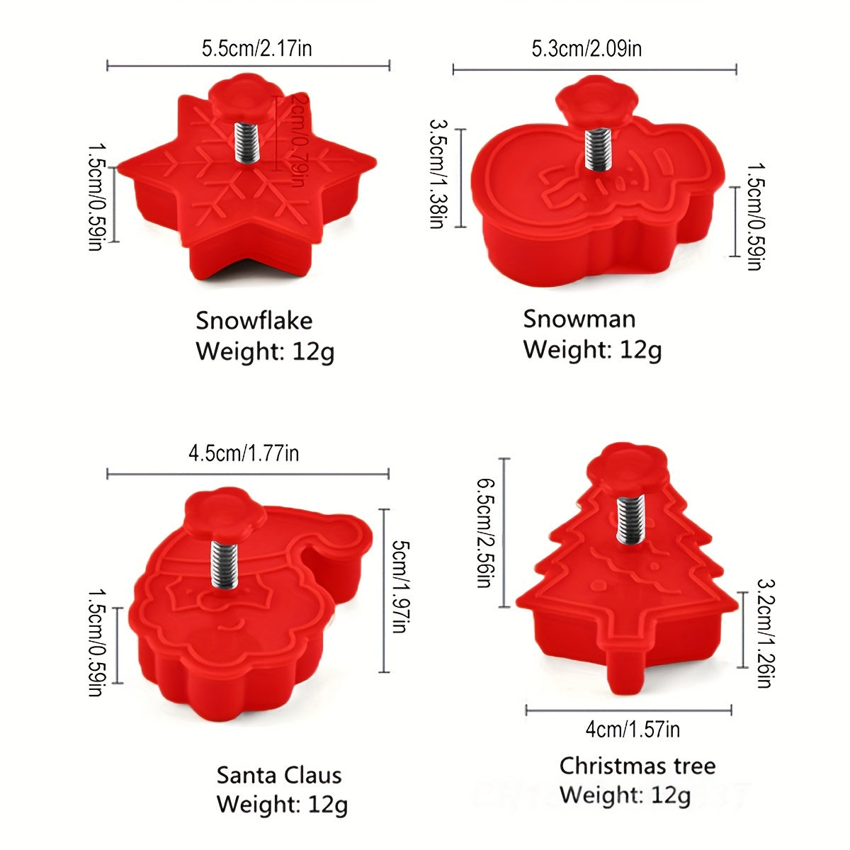 Set of 4 Christmas 3D Stainless Steel Cookie Cutters Snowman Tree Santa Snowflake Holiday Baking Tools