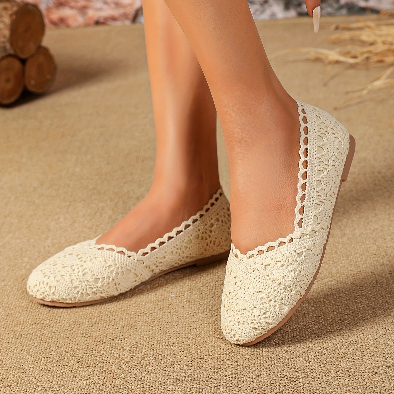 Women Slip-On Mary Jane Flats with Lace Detailing Breathable Fabric Easy Wear