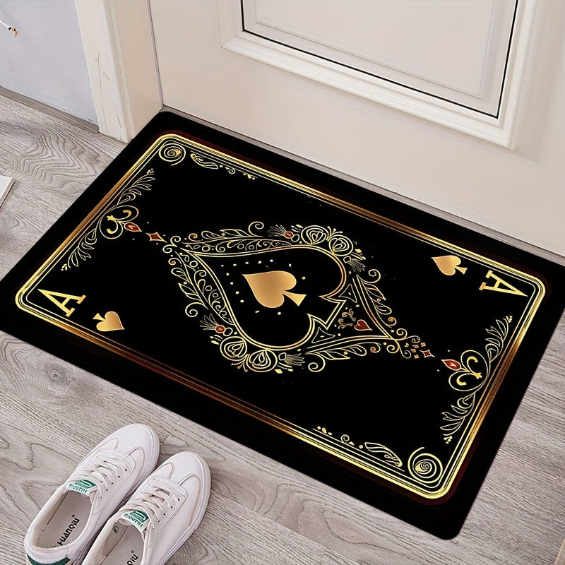 Ace of Spades Poker Card Doormat, Yumshoq qalin 8mm polyester, sirpanmaydigan oshxona gilamchasi