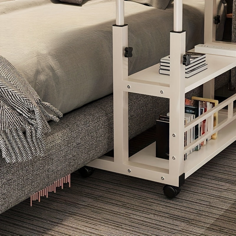 Folding Mobile Desk with Adjustable Height and Storage for Home Office or Study