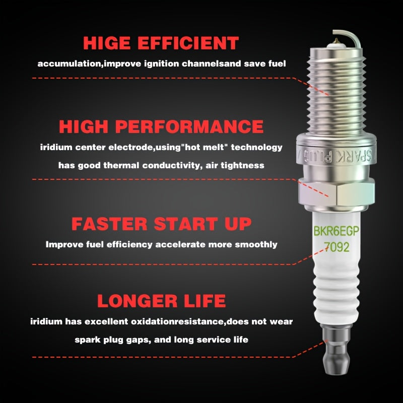 4PCS Iridium Spark Plugs Fast Ignition Ceramic Electrodes for Cars