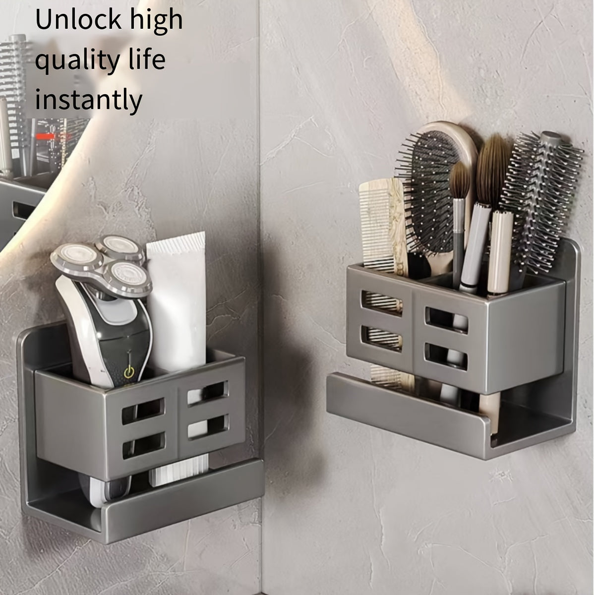 Bathroom Wall Organizer with Storage Cylinder for Combs Toothbrush and Razor