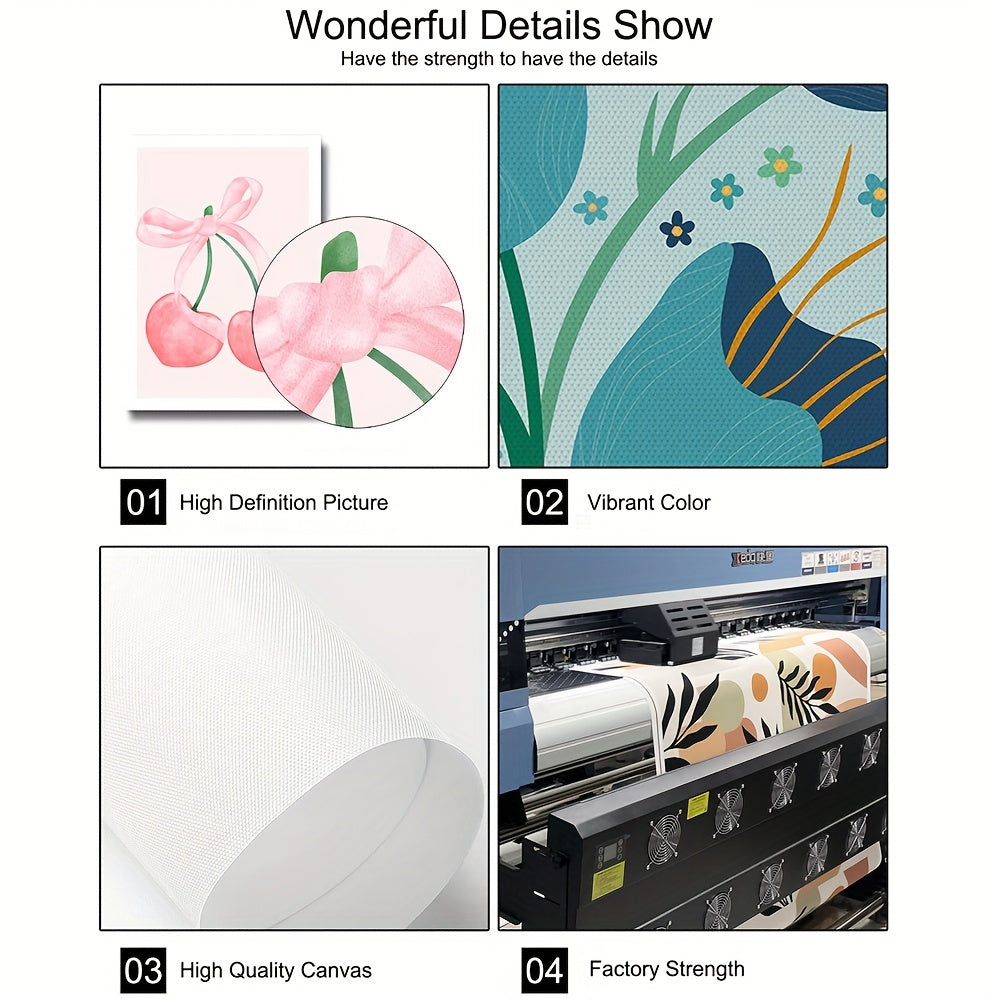 Set of 3 Pink Cherry Bow Canvas Wall Art Prints for Girl Room Bedroom Living Room Decor