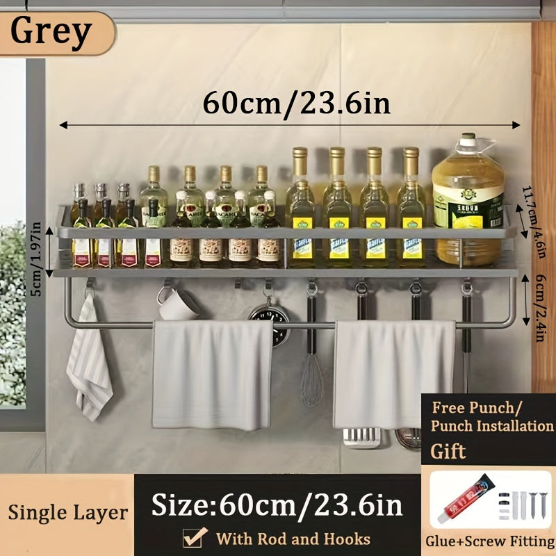 Estante de almacenamiento para especias de montaje en pared, estante para cocina y baño sin perforaciones