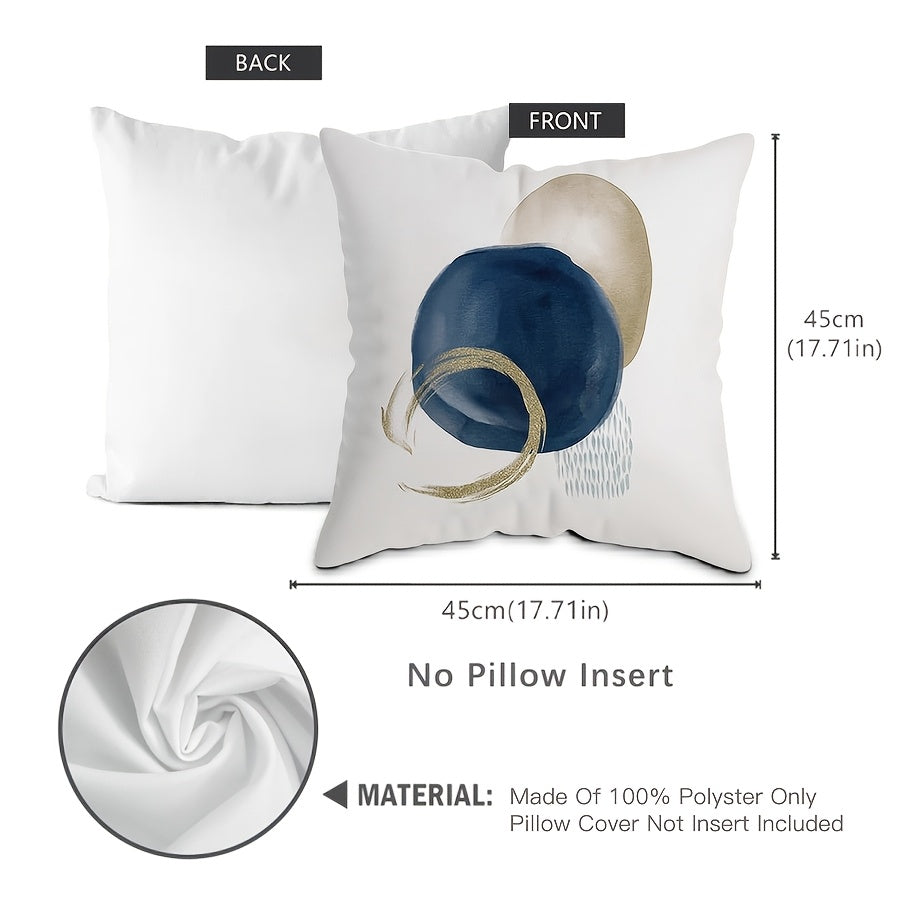 Blue Geometric Throw Pillow Cover 44x45 cm Boho Mid-Century Modern Polyester