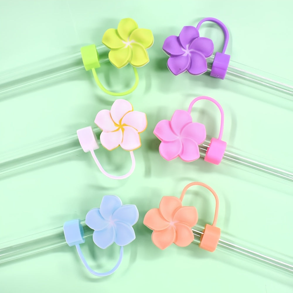 6/7Pcs Soft Plastic Flower Straw Toppers Reusable Splashproof Straw Caps