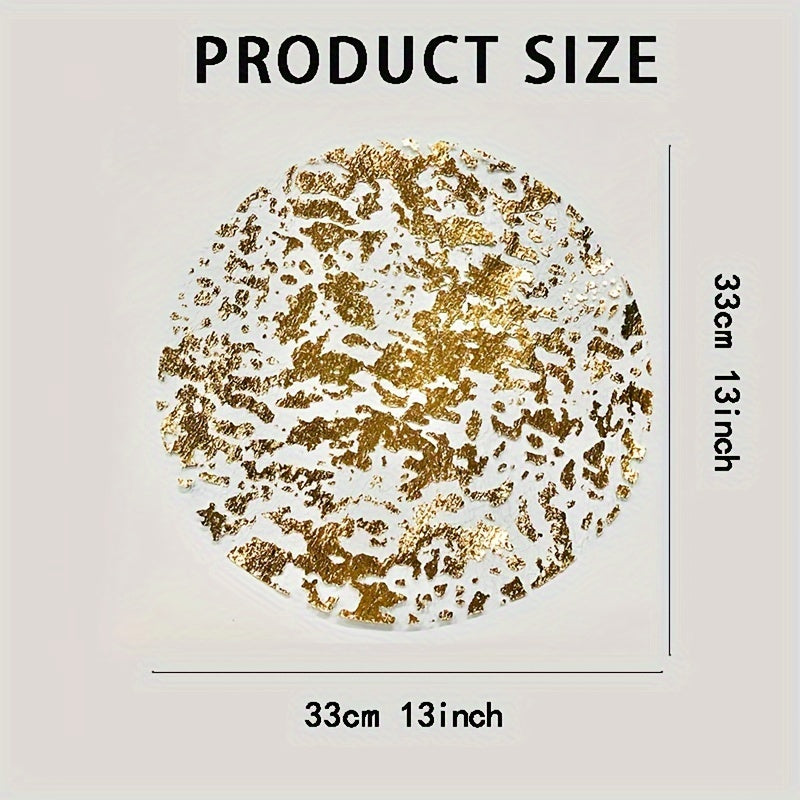 12 ta bir martalik oltin stol osti to'plami, metall doira 33.02 sm oltin folga to'plangan kuz stol osti. Ovqatlanish stoli, to'y, tug'ilgan kun partiyasi yoki bayram bezaklari uchun mukammal.