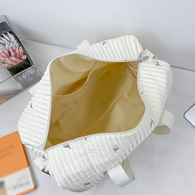 Keng sayohat duffel sumkasi, to'qima naqsh va nafis lola tikuvlari bilan - 14 yosh va undan katta yoshdagilar uchun mukammal