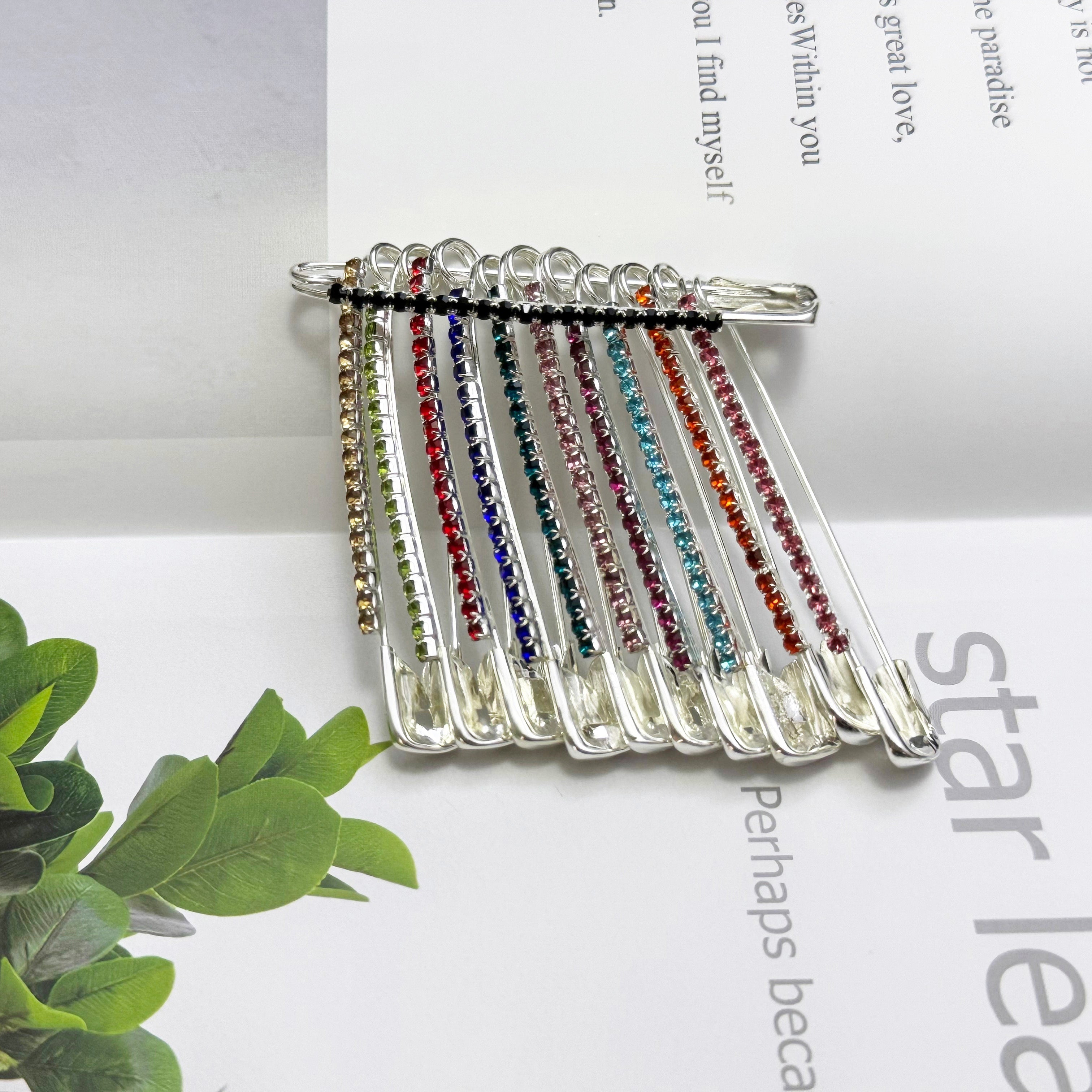 Set of 11 Colorful Rhinestone Brooches Pins for Women Sweaters Scarves Hats Jewelry