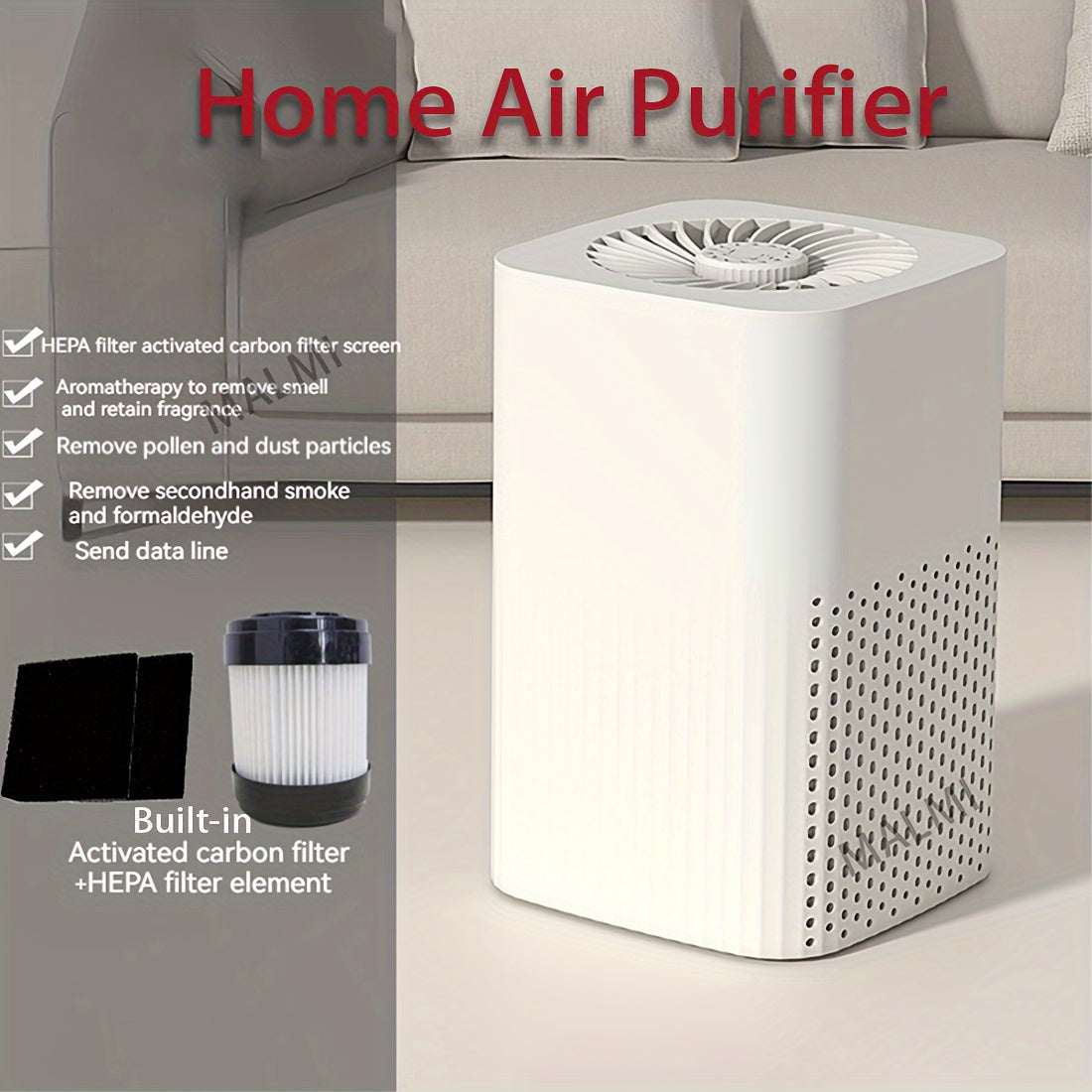Home Air Purifier USB Powered HEPA Activated Carbon for Allergies and Odors