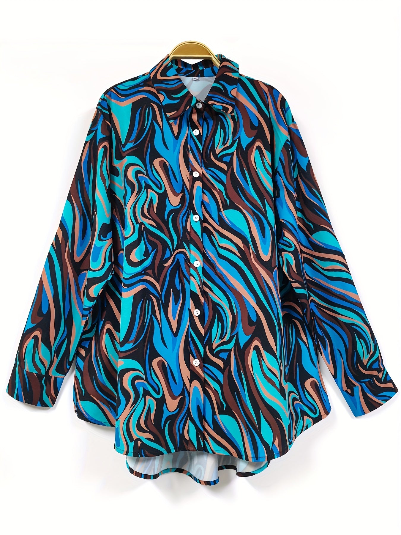 Ayollar bluzasi Polyester uzun ko'ylakli abstrakt bosma ko'k jigarrang