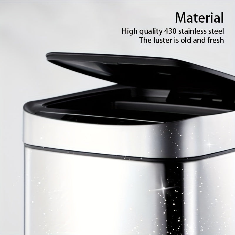 1 dona, Premium Stainless Steel Smart Trash Can - 10L hajm, Ko‘p sensorli faollashtirish, LCD panel, sumka saqlash, qulay batareya o‘rnini almashtirish, Zamonaviy uy dekoratsiyasi uchun ideal.