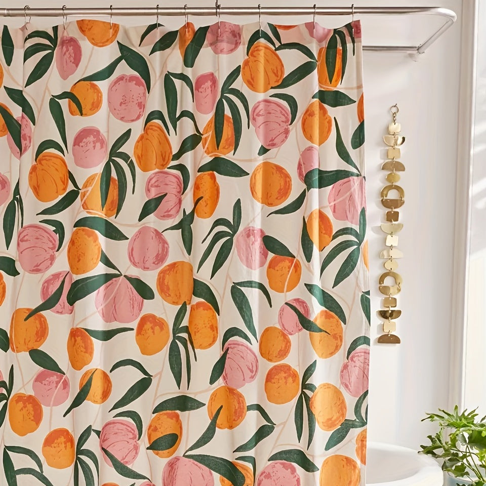 Peach Cartoon Shower Curtain Waterproof with 12 Hooks Bathroom Decor