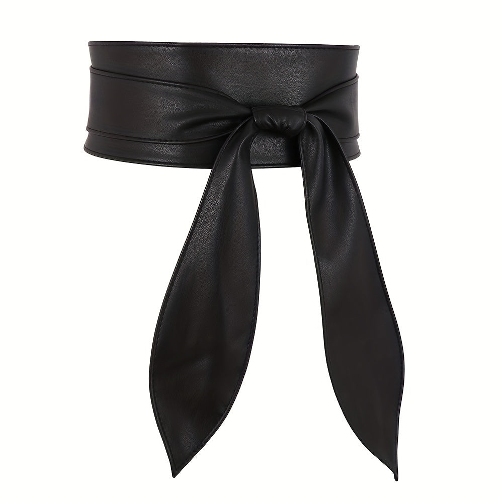 Cinturón de cuero PU negro con lazo ajustable para abrigos y vestidos