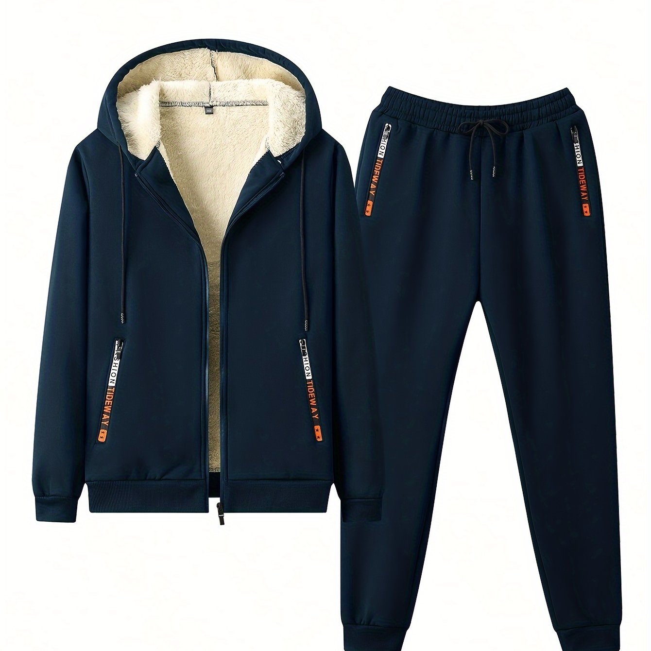Men's Fleece Lined Tracksuit Set for Gym Running Full-Zip Hoodie Jogging Pants