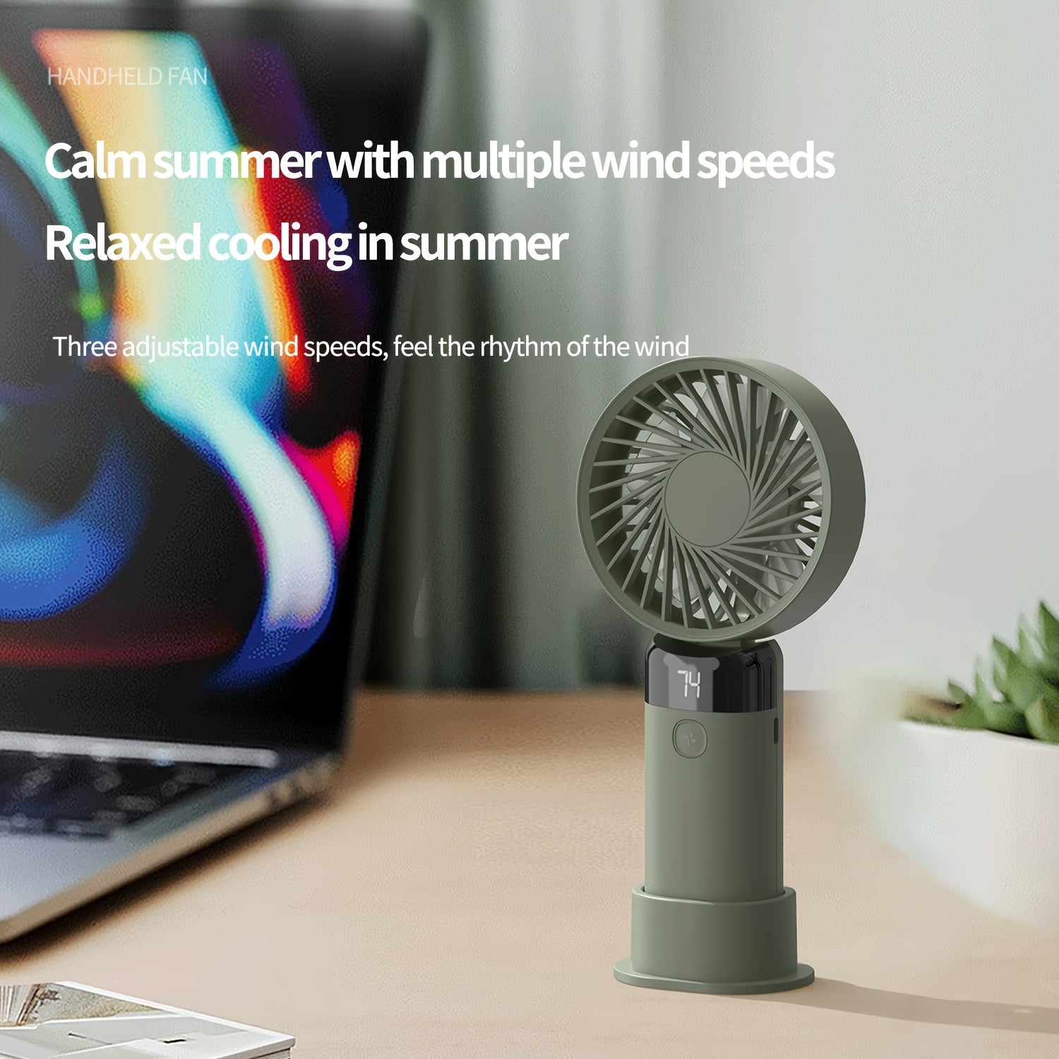 Mini Handheld Desk Fan with 3 Speeds Digital Display and USB Charging