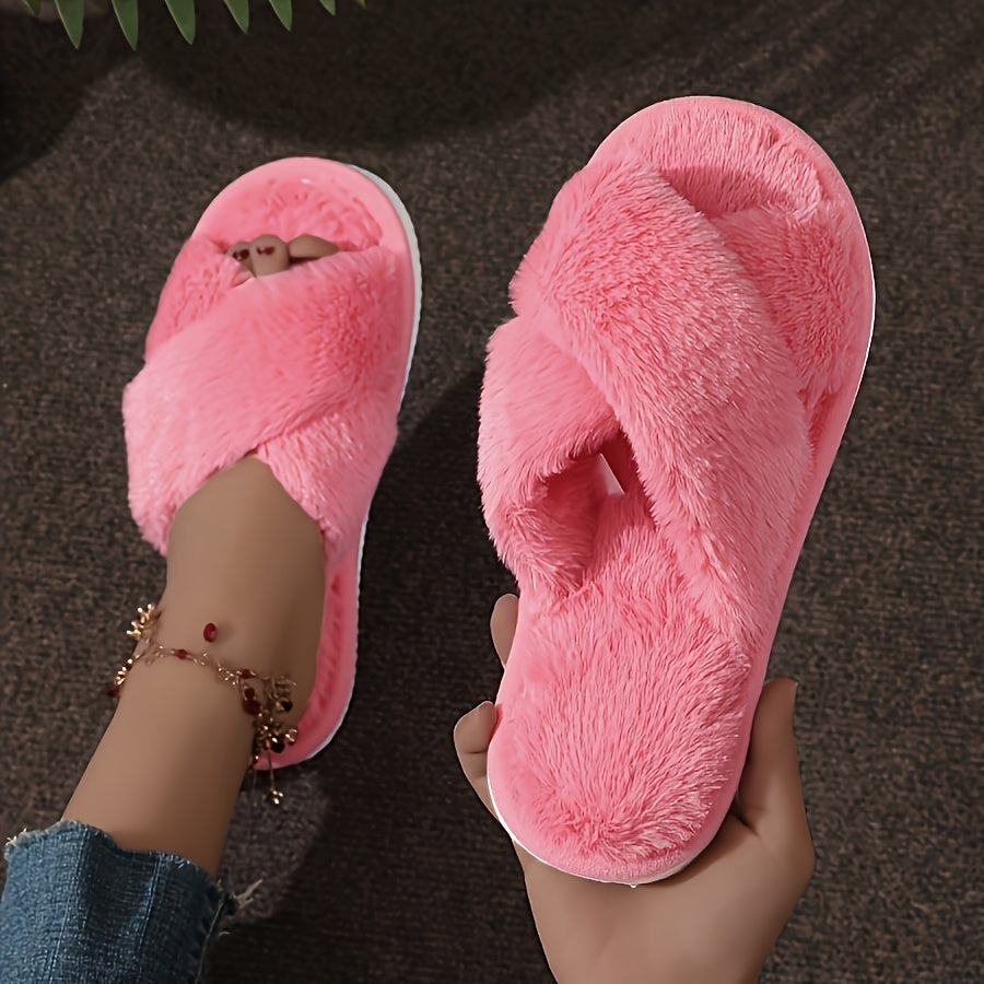 Women's Autumn Winter Plush Indoor Slippers Open Toe Soft Breathable