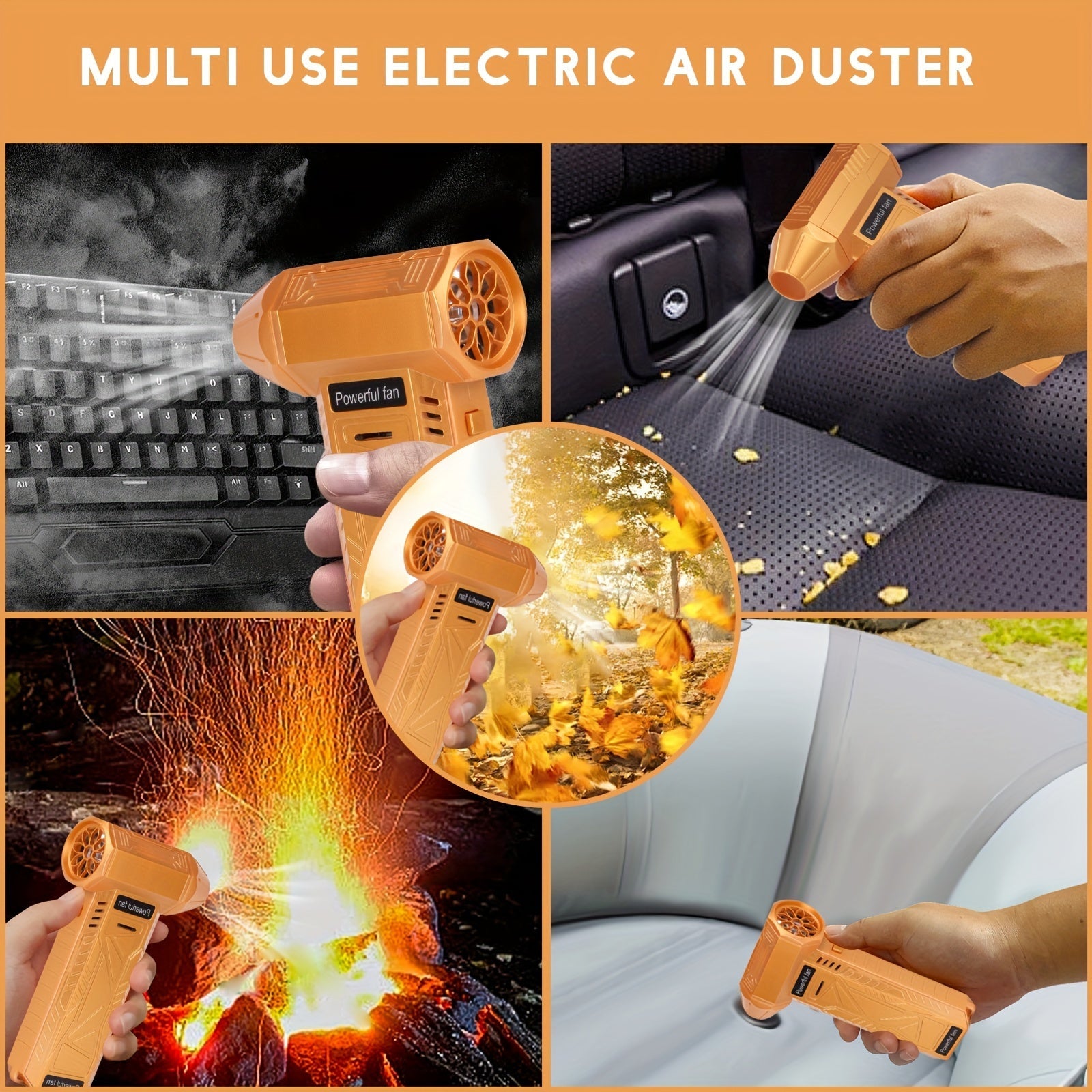 Portable Handheld Air Duster Fan USB Rechargeable 4000mAh Battery for Car Travel Office