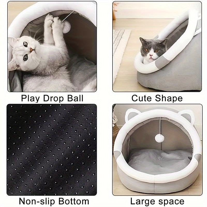 Cat Bed with Toy Ball Non-Slip Spacious Cozy for Cats