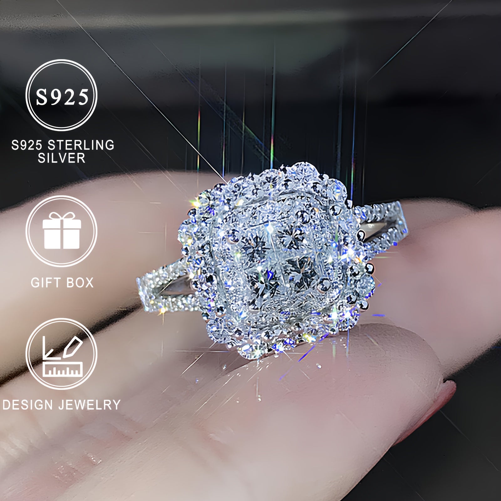Sterling Silver Square Synthetic Zirconia Ring for Women Engagement Wedding Daily Wear