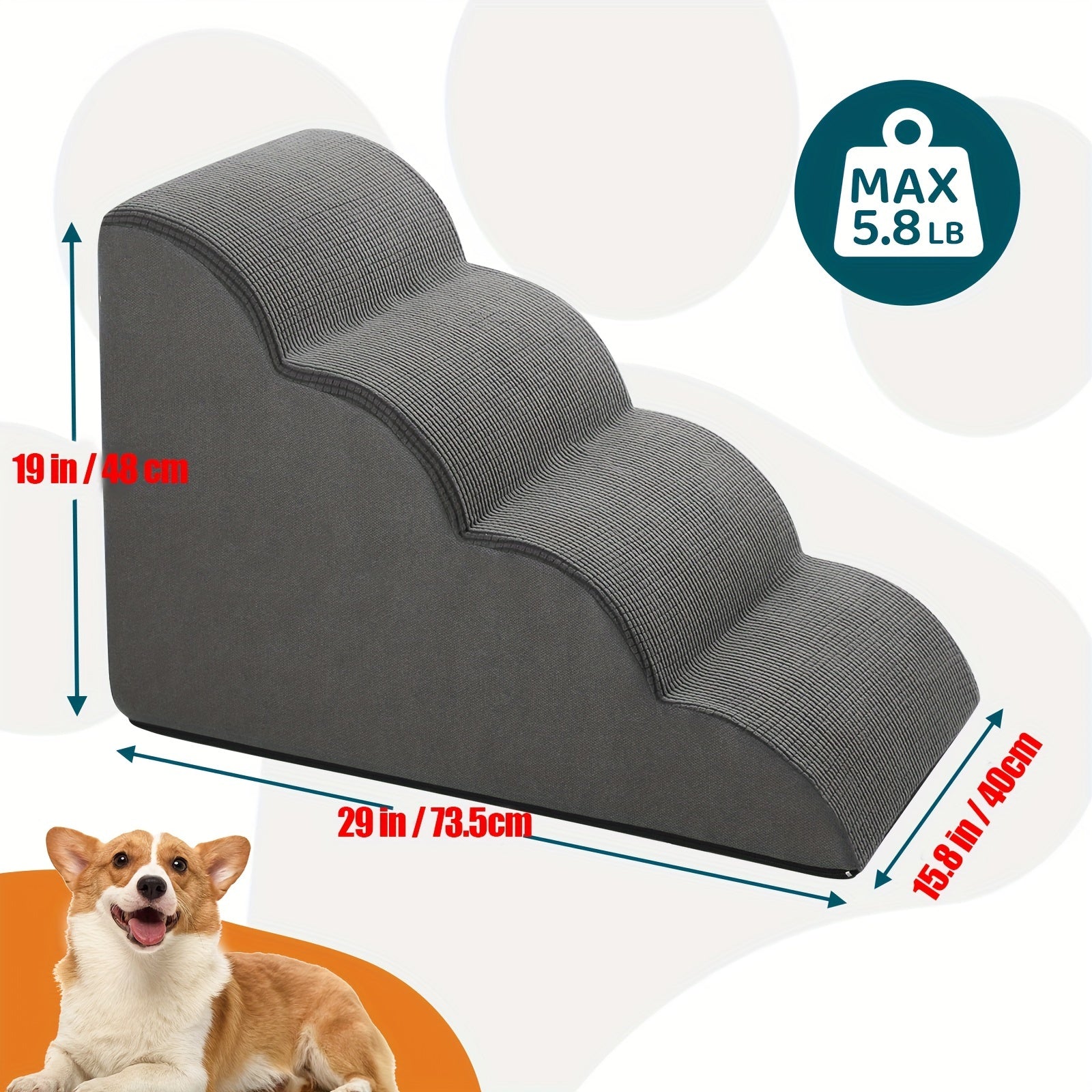 Small Dog Steps 2/3/4 Stairs Non-Slip Washable for Injured Older Pets with Joint Pain