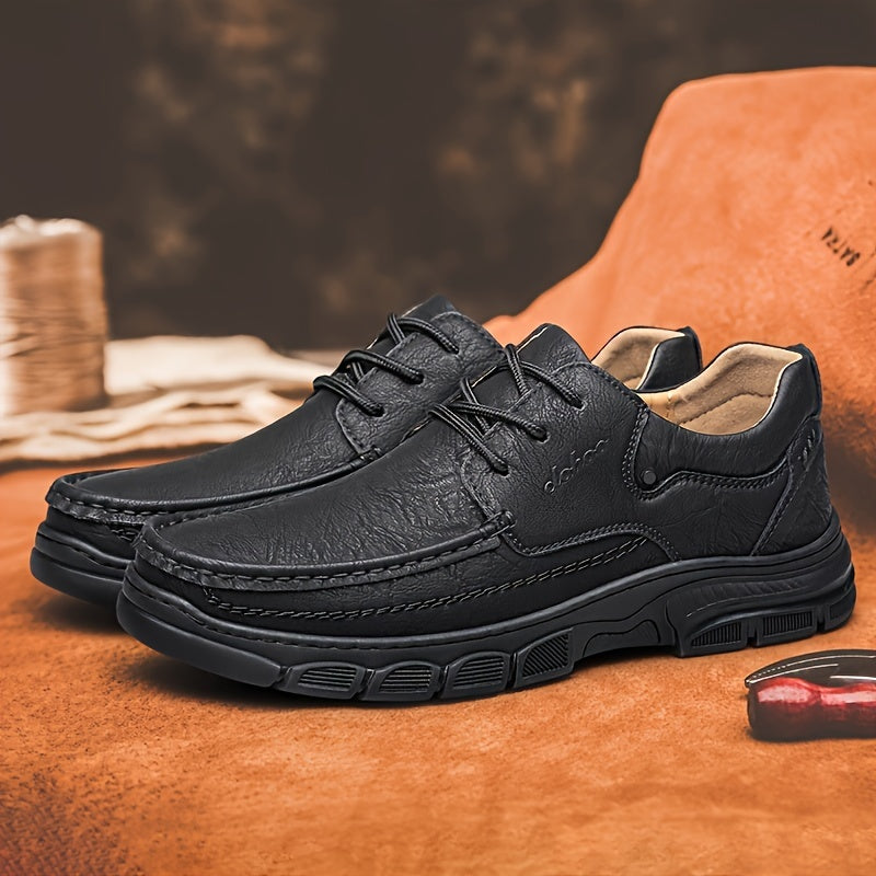 Men's Brown Leather Loafers Casual Dress Shoes Breathable Rubber Sole Low Top