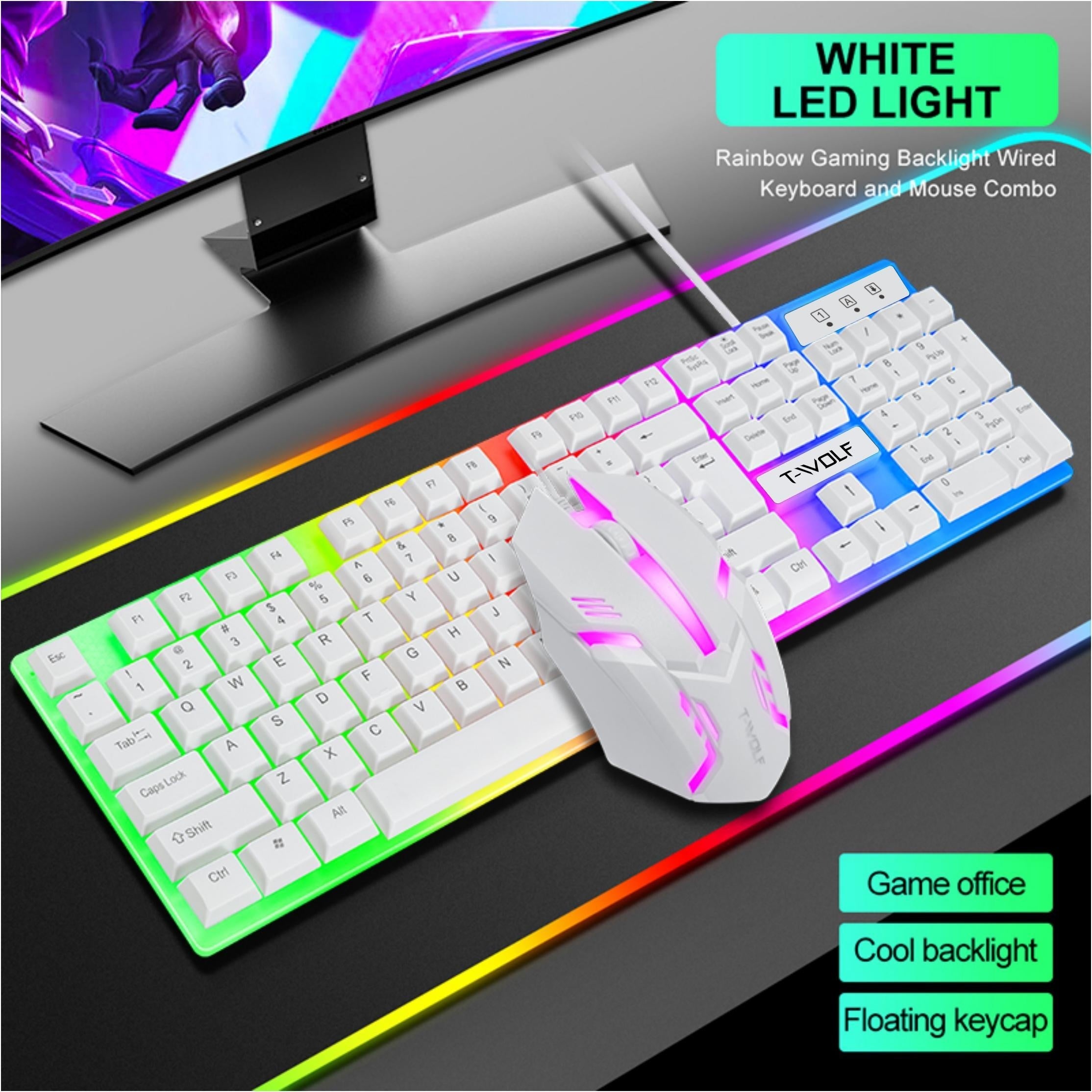 Illuminated Wired Gaming and Office Keyboard and Mouse Set