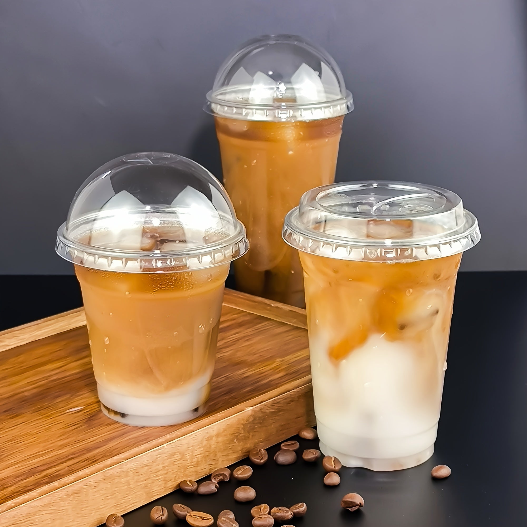 50-Pack Clear PET Disposable Cups with Lids 10oz 14oz 16oz BPA-Free Recyclable