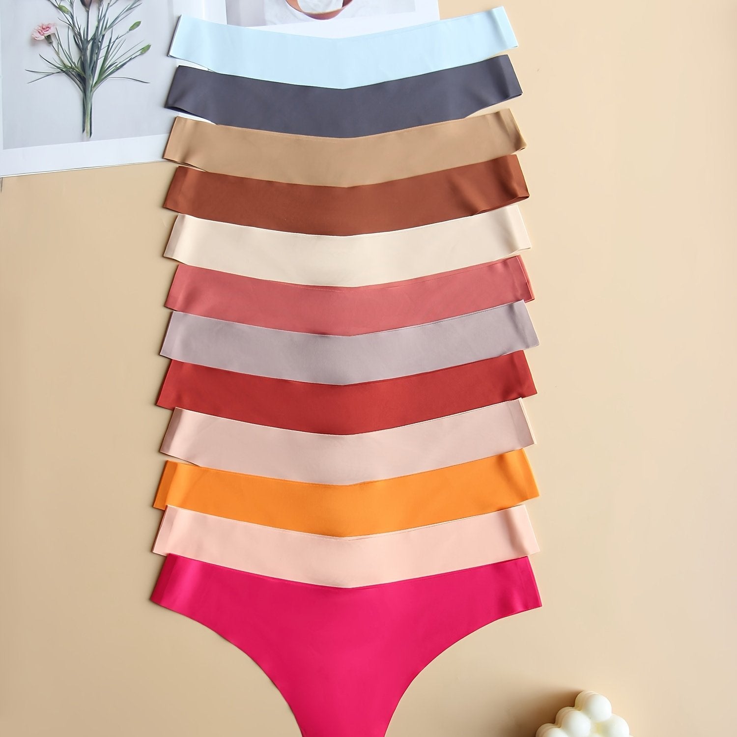 12 Pcs Women's Seamless Low Waist Thongs Hipster Lingerie Solid Color