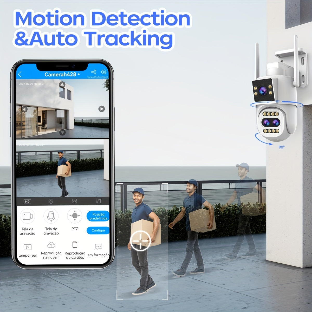 Cámara de seguridad WiFi Full HD con lente 3-PTZ con zoom óptico 10x, visión nocturna, audio bidireccional y detección de movimiento