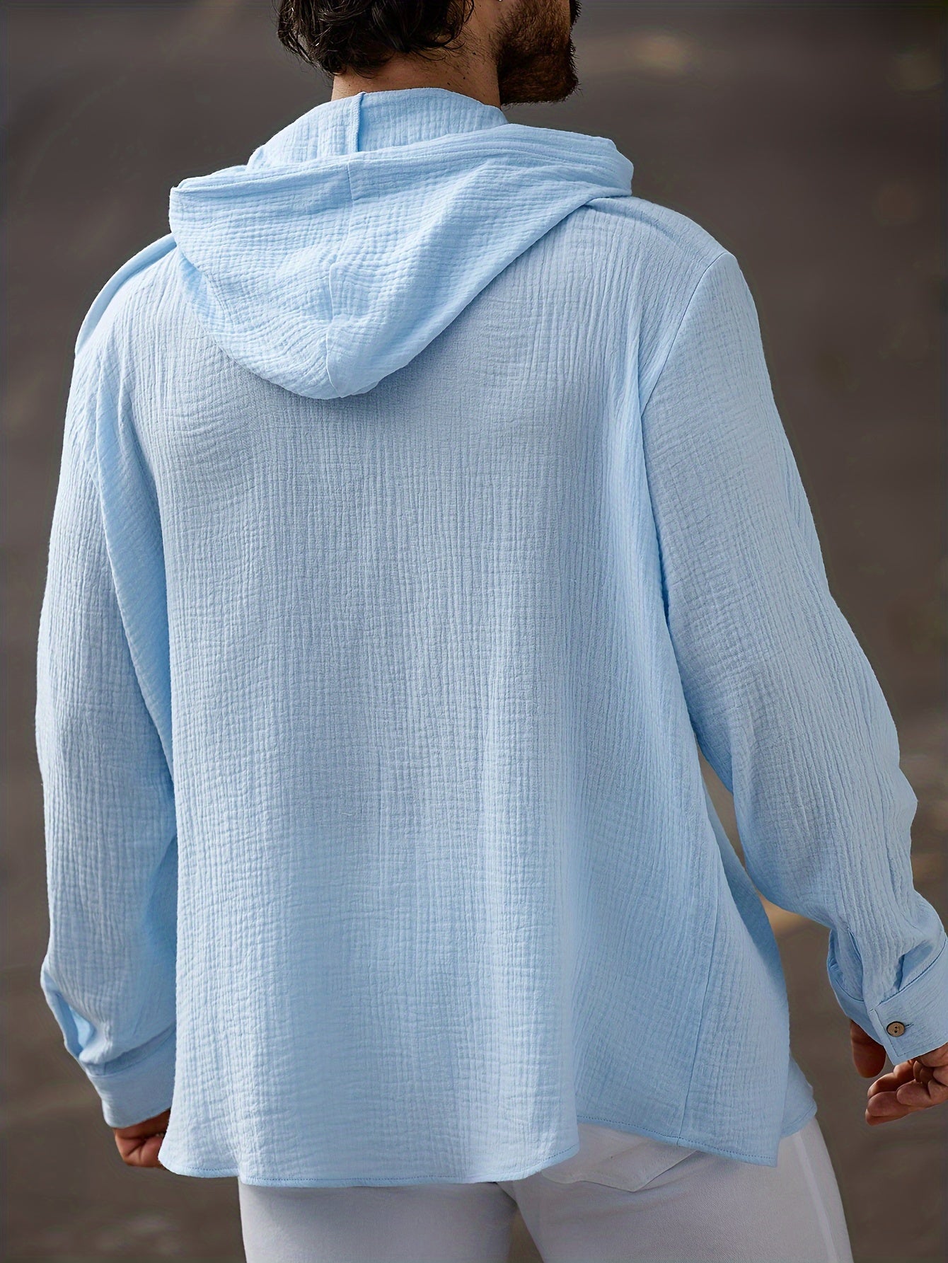 Plus Size Cotton Hooded Shirt for Men Casual Solid Color Spring Fall