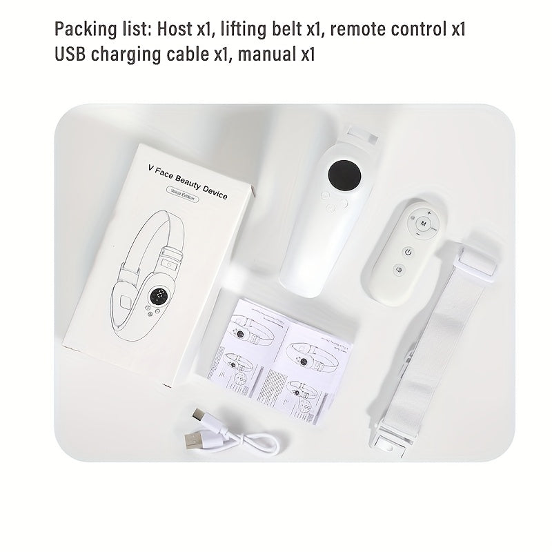 Ovozli masofadan boshqarish, ko'p funksiyali rejimni sozlash, USB orqali zaryadlash, qayta zaryadlanadigan 400mAh litiy polimer batareyasi, teri uchun portativ yuz massajeri bilan oq V-Face go'zallik qurilmasi