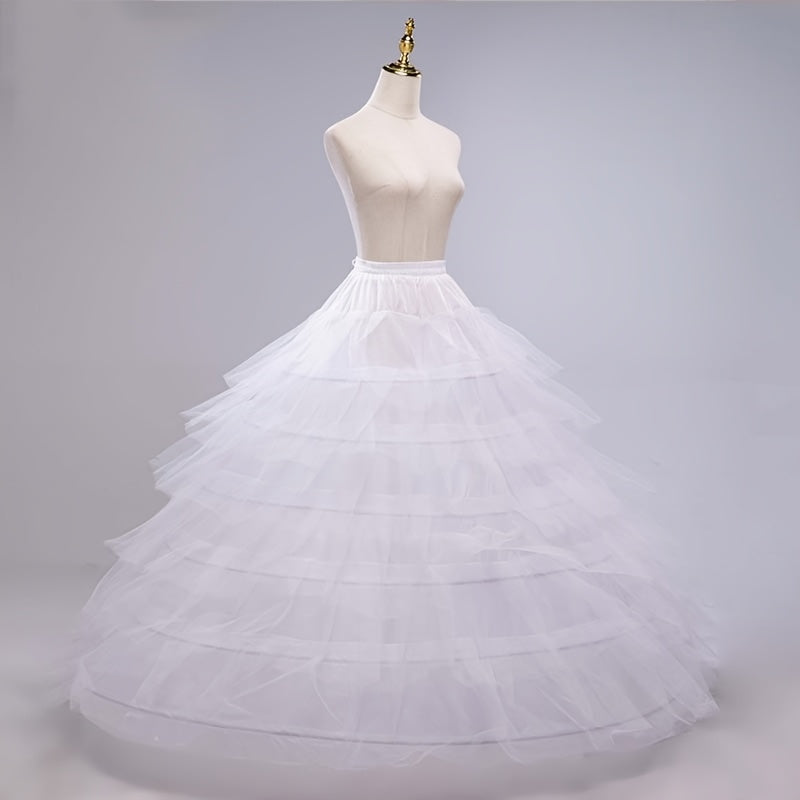 Women's White Crinoline Petticoat for Wedding Gowns and Evening Dresses 6-Hoop Floor Length Underskirt