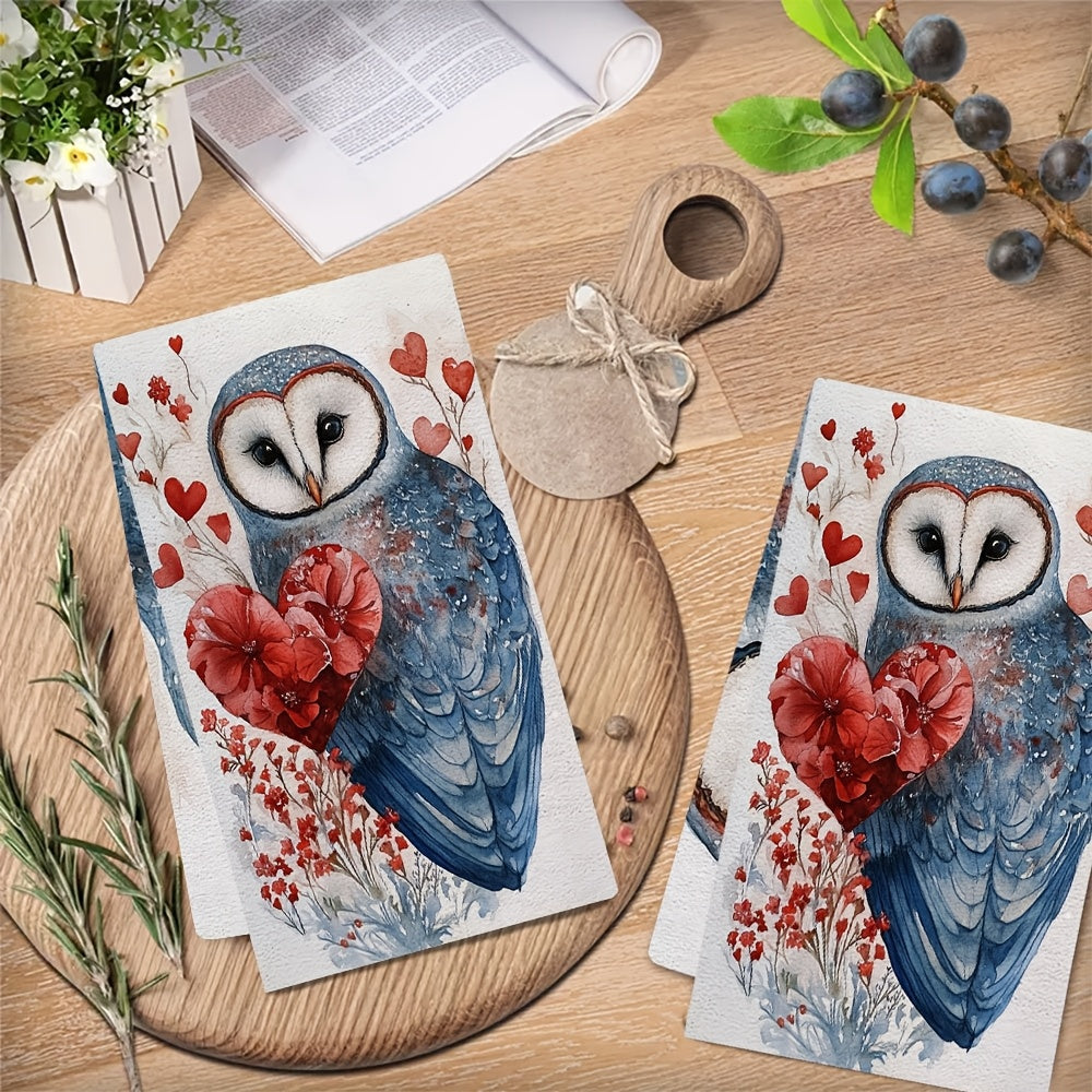 "Valentine's Owl Design" oshxona sochiqlari - 2 ta to'plam, juda yumshoq va yuqori singdiruvchi, mashinada yuvish mumkin bo'lgan idish qo'l sochiqlari, 40.64x60.96 sm - bayram bezaklari va oshxonada har kuni foydalanish uchun ideal.
