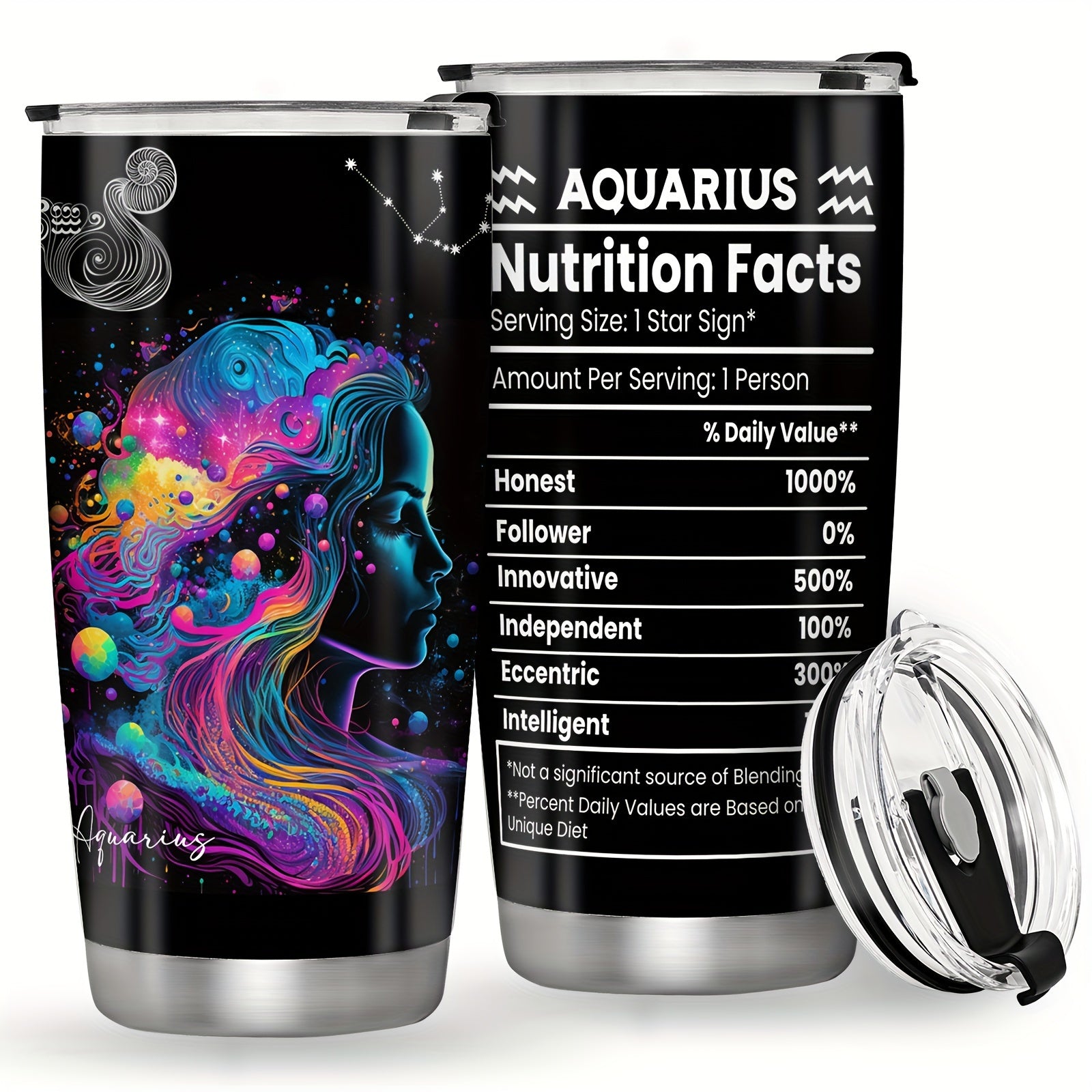 20oz Stainless Steel Zodiac Tumbler with Horoscope Design Leakproof Double Wall Vacuum Insulated Travel Mug for Outdoor Use