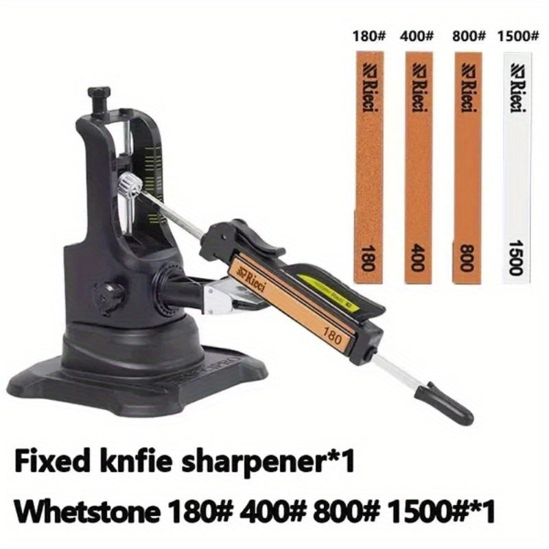 Professional Knife Sharpener System with Cast Iron Base and Whetstones