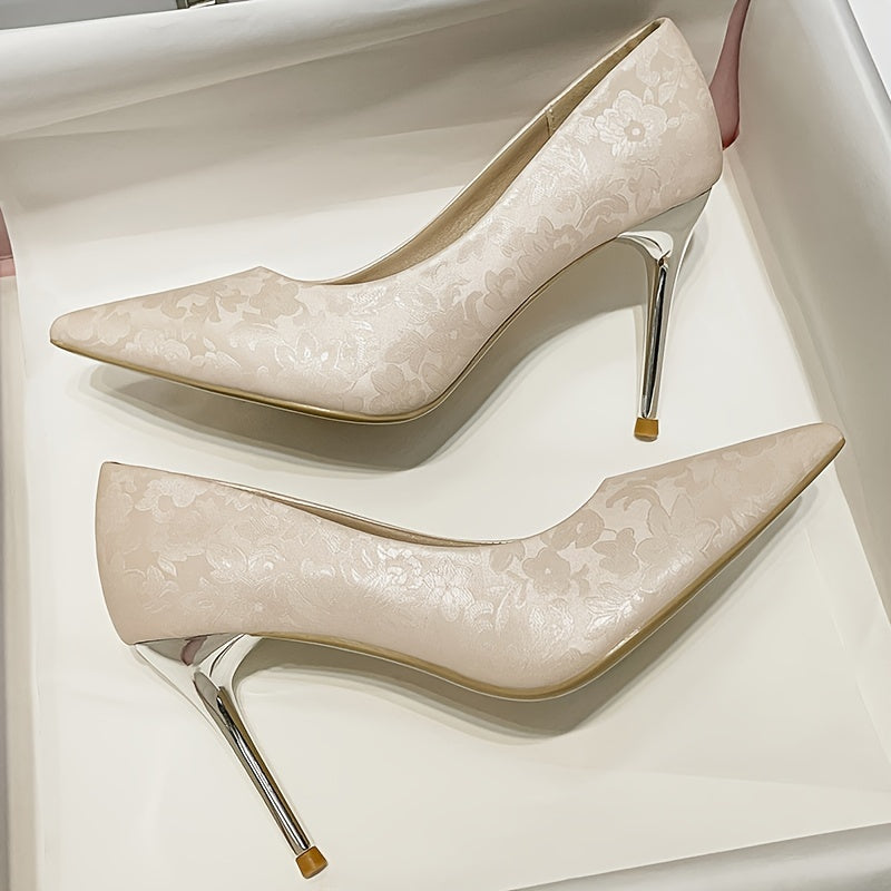 Women's Floral Vintage Pumps Shallow Slip On Elegant Point Toe Dress Shoes