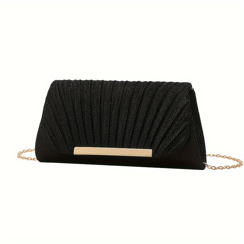 Pleated Evening Clutch Bag with Gold Embellishments for Ladies