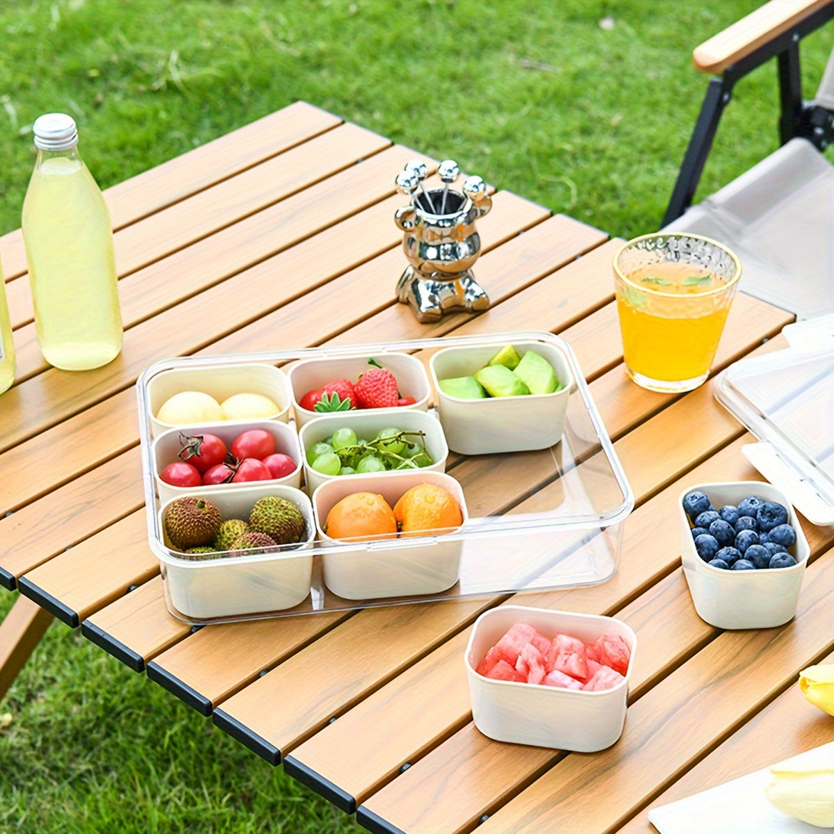 Square Food Storage Lunch Box with 4/8/9 Compartments and Handles Plastic Tray