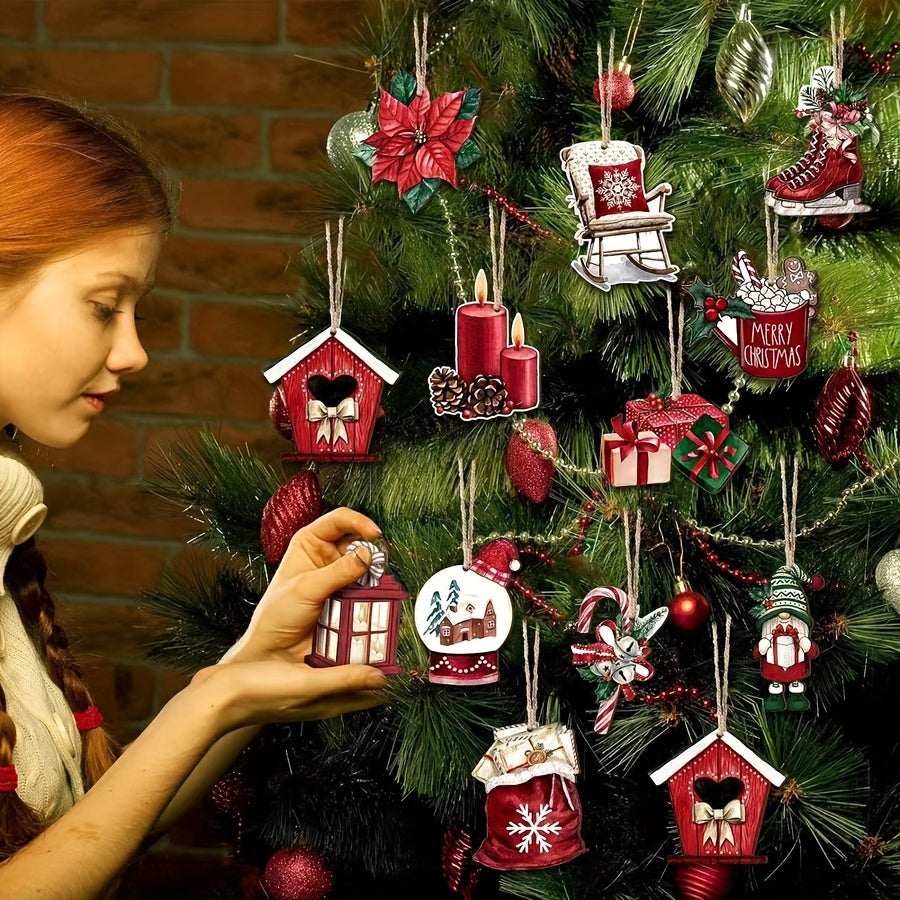 24-Piece Wooden Ornament Set for Holidays and Special Occasions