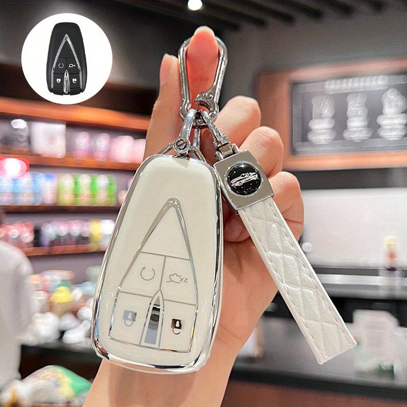 Car Remote Fob Cover TPU Key Case with 4 Buttons and Keychain Protector