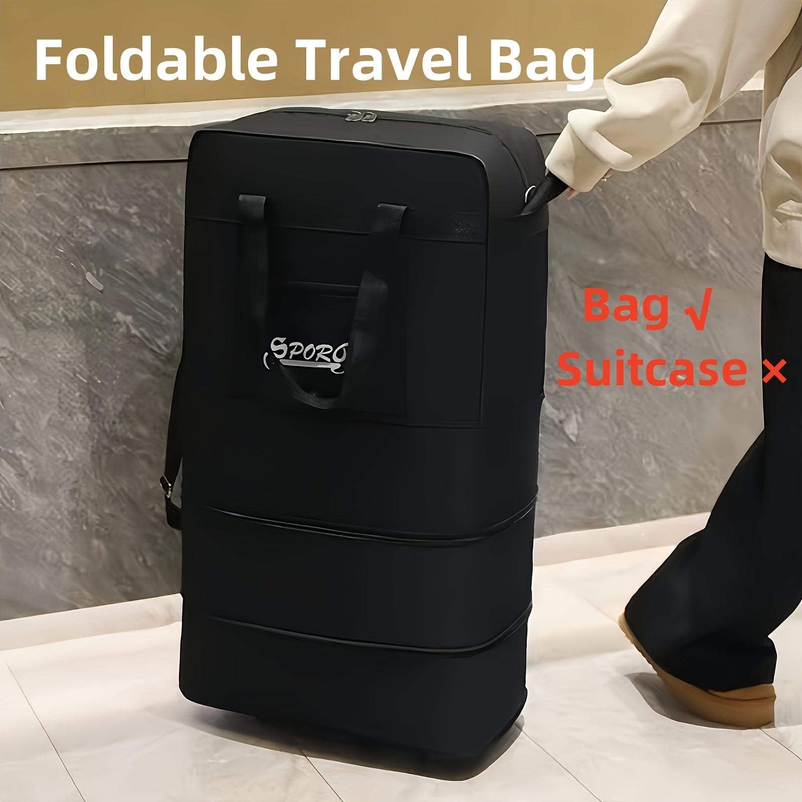 Katta hajmli yig‘iladigan sayohat sumkasi, suv o'tkazmaydigan Oxford sport sumkasi, aylanadigan g‘ildiraklar bilan