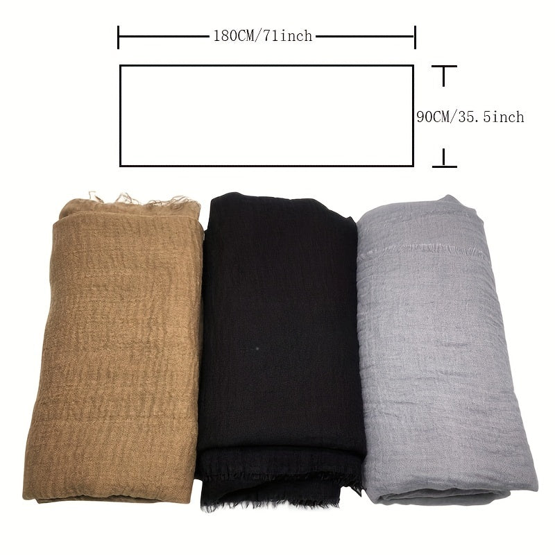 Set of 3 Solid Color Breathable Sunscreen Scarves with Fringe for Women