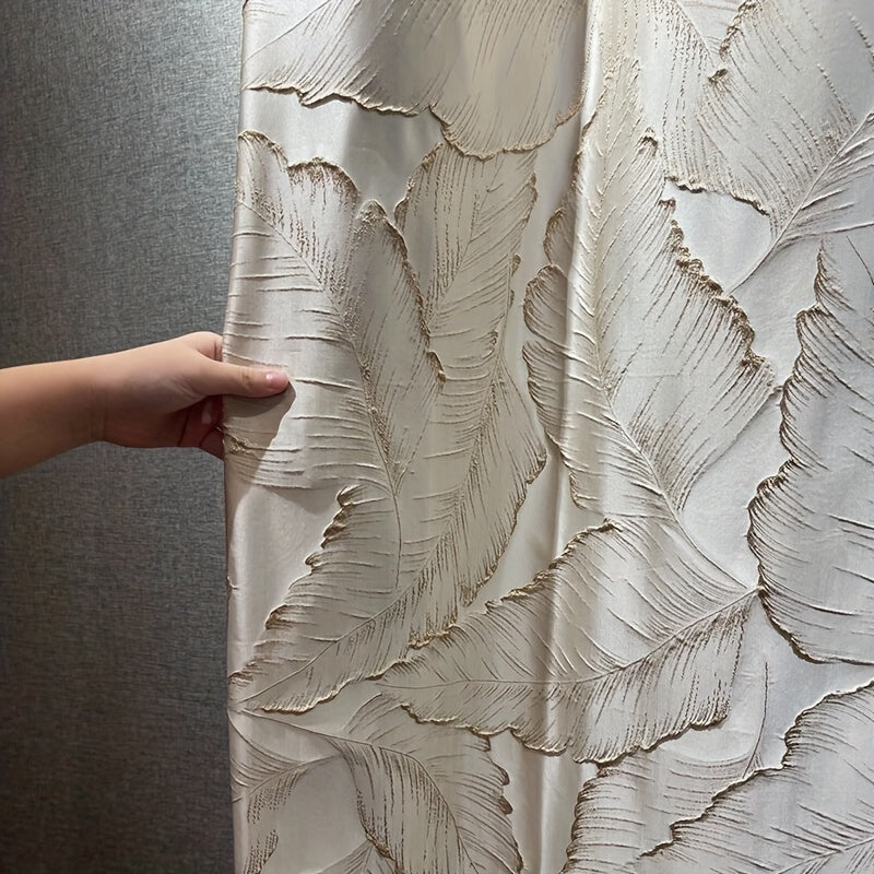 Embossed Bronzing Leaf Curtains with Semi Blackout Jacquard 3D Plant Pattern